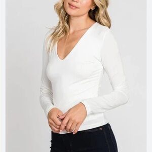 BikBok TL Harley V-NECK DOUBLE LAYER LONG SLEEVE TOP Classic White Small